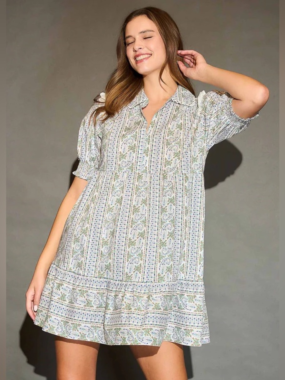 Umgee Ruffle Trim Blue Vine Mini Dress - size small - NWT